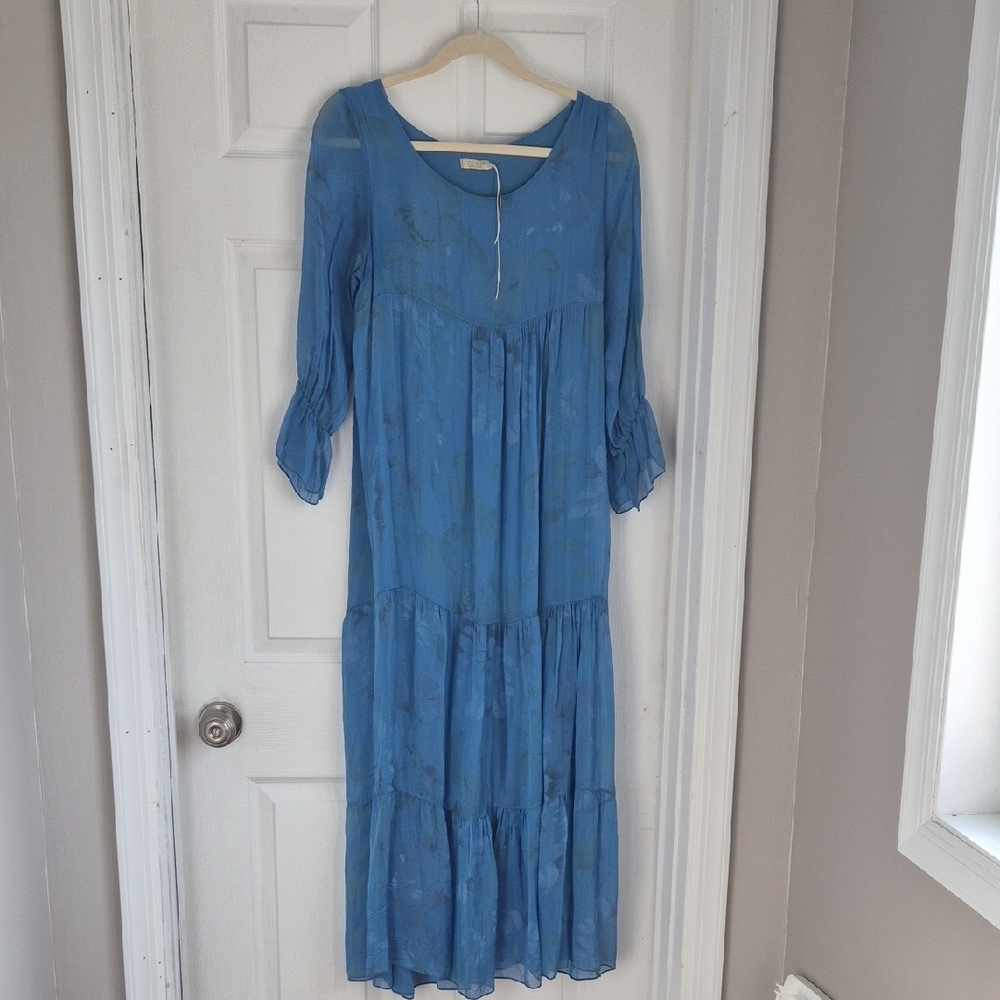 GUISY Blue Sheer Maxi Dress - Lightweight Layered Women's Dress - Picture 7 of 14